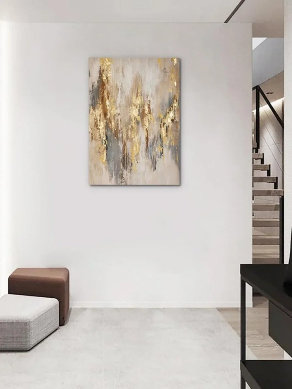 Neutral Abstract Canvas Wall Art - Modern Gold & Beige Decor for Living Room